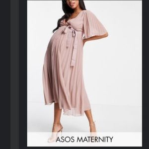 ASOS Maternity pleated midi dress with kimono sleeve and tie waist- Size 8